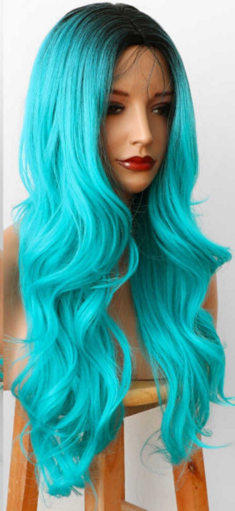 Blue ombre body wave hand dyed synthetic 24" head turner i  | trendy wigs | synthetic top quality heat resistant fiber | human hair feel