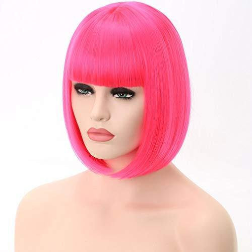 Hot neon pink | straight bob with straight bangs | hand dyed | synthetic 12" wig | stand out from the crowd | rave and cosplay | ready to go