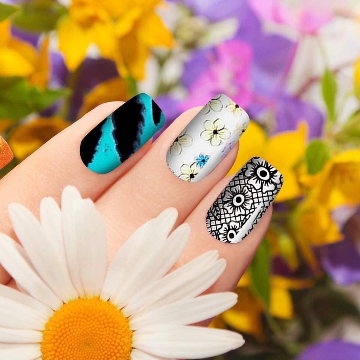 Nail art laser transfer foils starry sky stars flower black white lace design nail transfer foils for nail art diy decoration 200 sheets