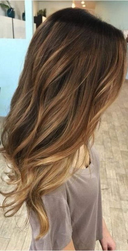 Golden brown black hand dyed ombre synthetic 28" wig best seller