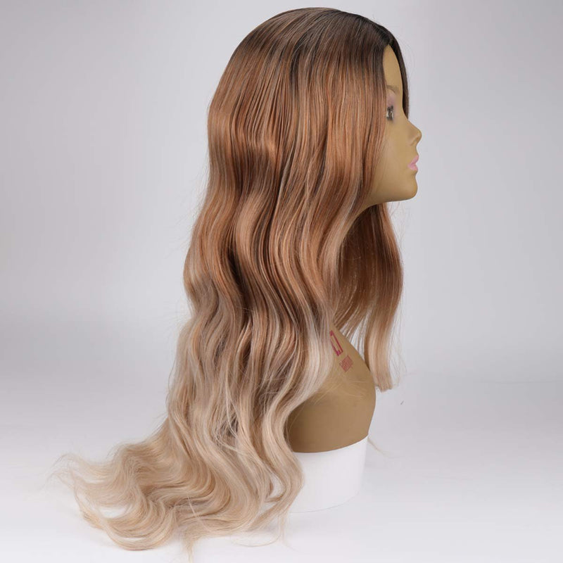 Golden brown black hand dyed ombre synthetic 28" wig best seller