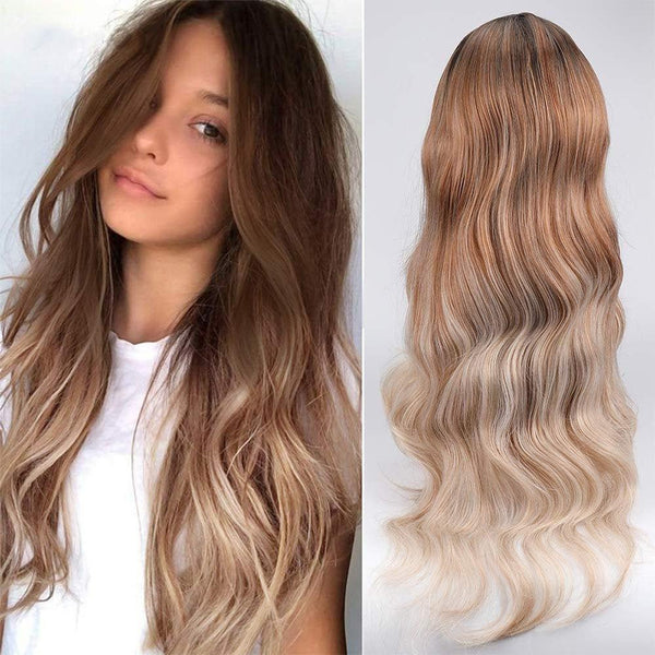 Golden brown black hand dyed ombre synthetic 28" wig best seller