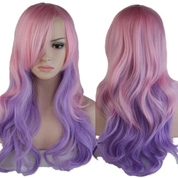 Anime costume party dress heat resistant synthetic curly wig with bangs pastel pink purple 24"