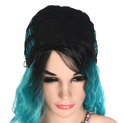 Aqua blue on black wavy ombre 14" | trendy wigs | synthetic top quality heat resistant fiber | human hair look and feel | best seller
