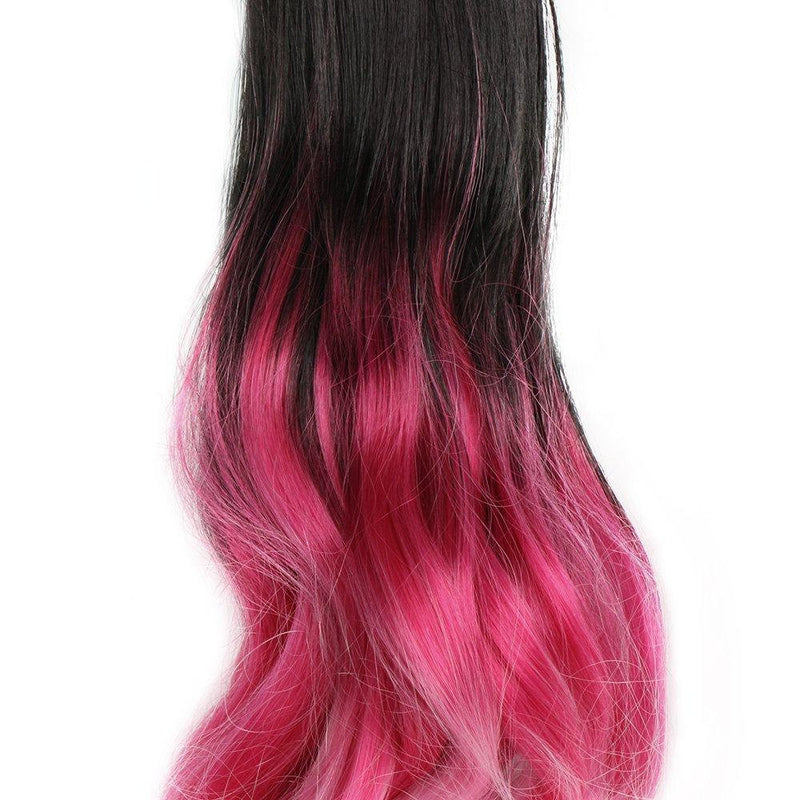 Triple ombre black to rose red to pink curly ponytail hair extensions natural human hair feel synthetic kinky curly hairpiece 22" claw clip