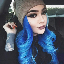 Ocean blue wavy 24" | trendy wigs | synthetic top quality heat resistant fiber | human hair feel | free shipping delivery in 3 to 5 days