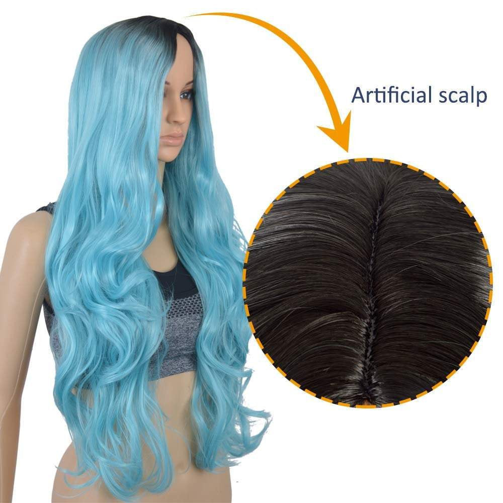 Trendy sky blue ombre | unicorn | mermaid | 27" synthetic | human hair feel | drag queen | custom colored | stage performer | party wig