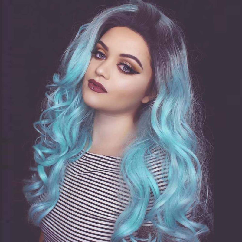 Trendy sky blue ombre | unicorn | mermaid | 27" synthetic | human hair feel | drag queen | custom colored | stage performer | party wig