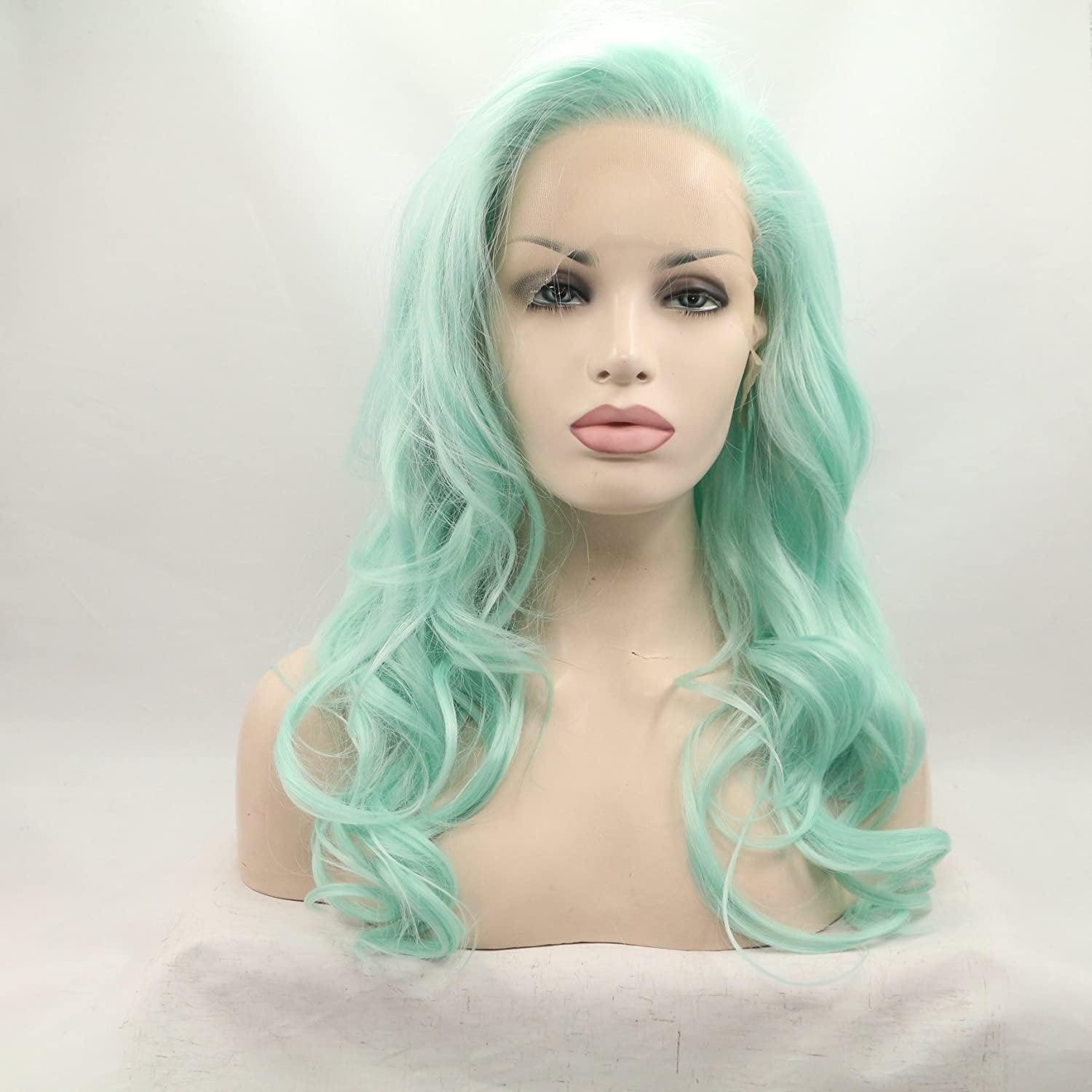 Trendy light green wig | unicorn princess mermaid wave | custom color lace front synthetic | human hair feel | drag queen | stage performer
