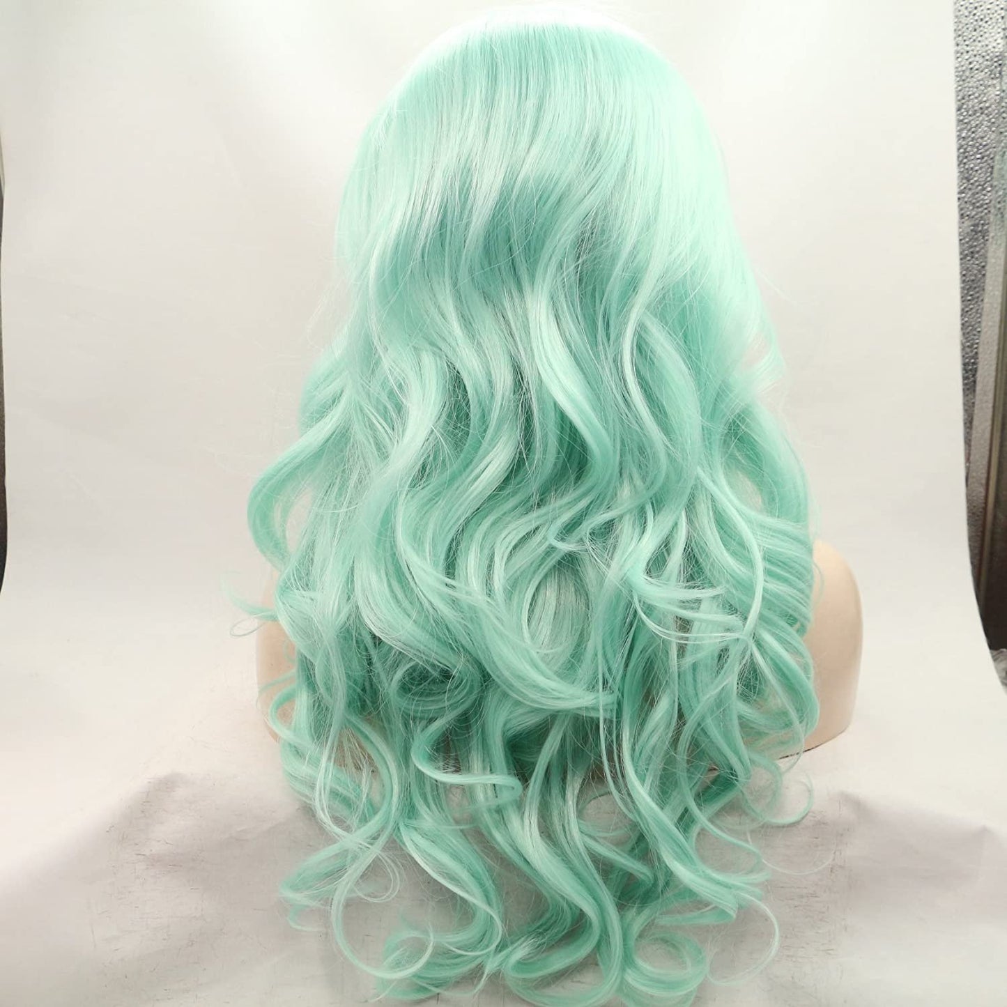Trendy light green wig | unicorn princess mermaid wave | custom color lace front synthetic | human hair feel | drag queen | stage performer