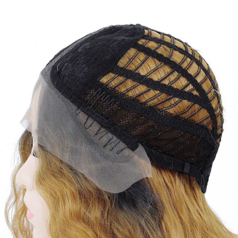 Human hair feel high quality curly blonde ombre lace front natural wave 28" middle part black roots synthetic dail wear wig