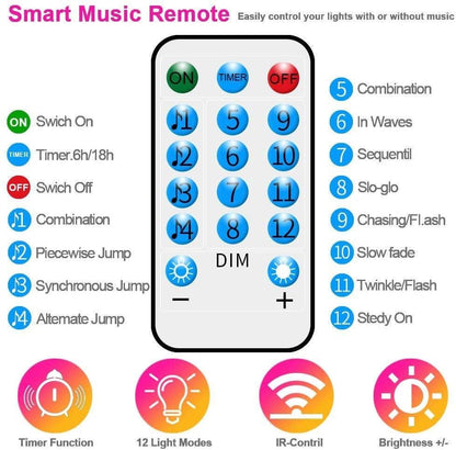 Sound activated music string lights | 32.8ft 100leds 12 modes | waterproof multicolor | battery powered | remote control
