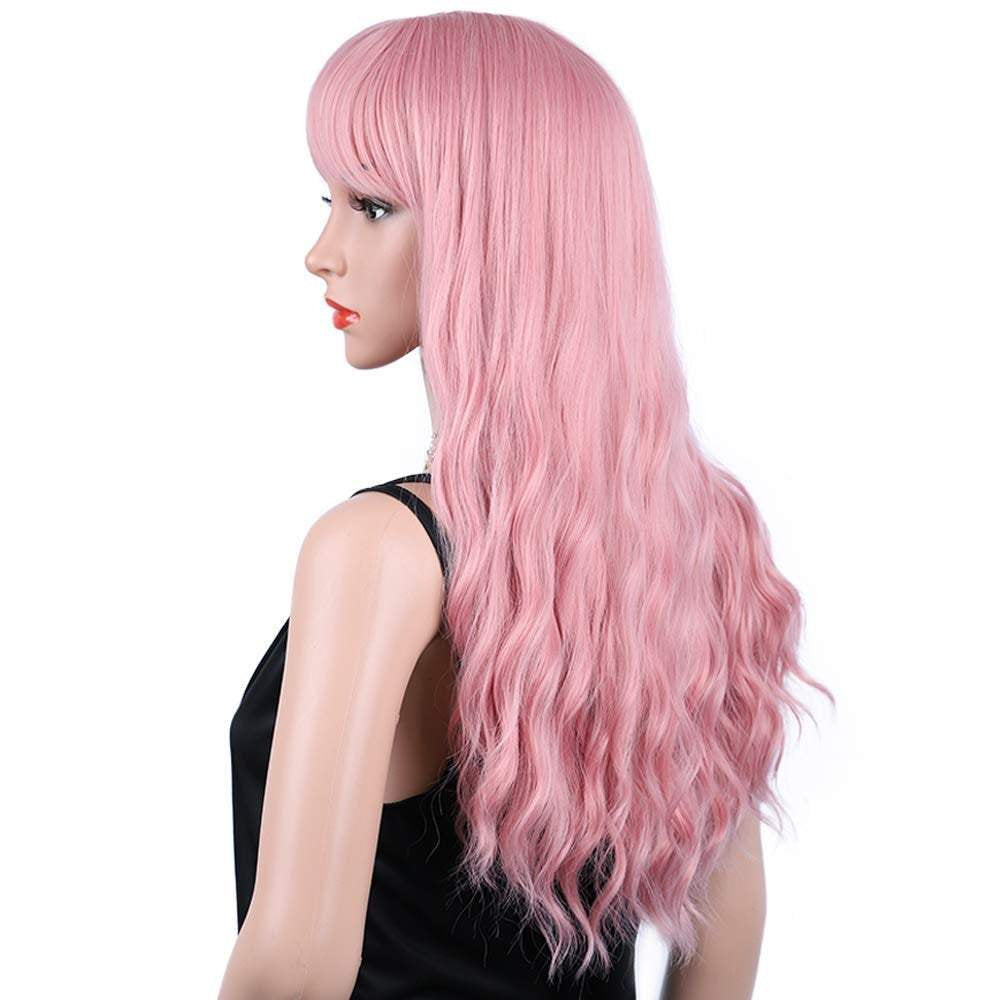 Gorgeous fashion goddess pink wig with bangs  | trendy wigs | synthetic top quality heat resistant fiber | human hair feel | free shipping