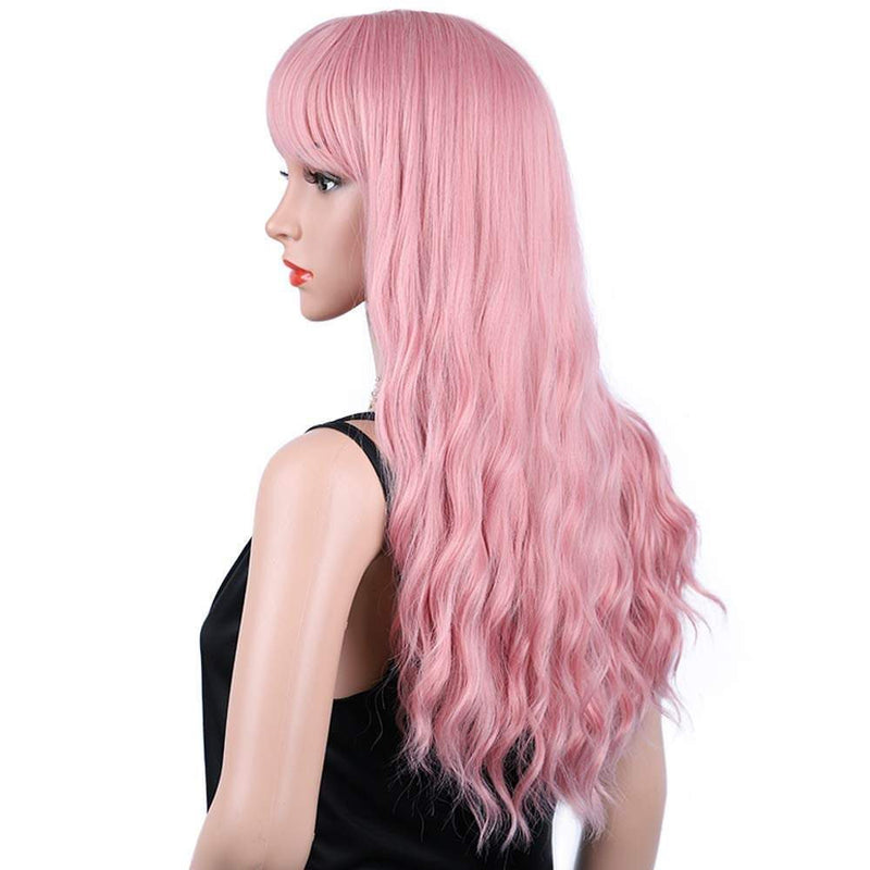 Gorgeous fashion goddess pink wig with bangs  | trendy wigs | synthetic top quality heat resistant fiber | human hair feel | free shipping