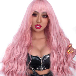 Gorgeous fashion goddess pink wig with bangs  | trendy wigs | synthetic top quality heat resistant fiber | human hair feel | free shipping