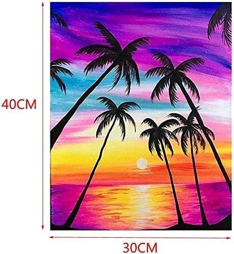 Coconut tree round full drill diy 5d diamond painting by number kits for home wall décor adults and kids 30x40 cm (11.81" x 15.75")