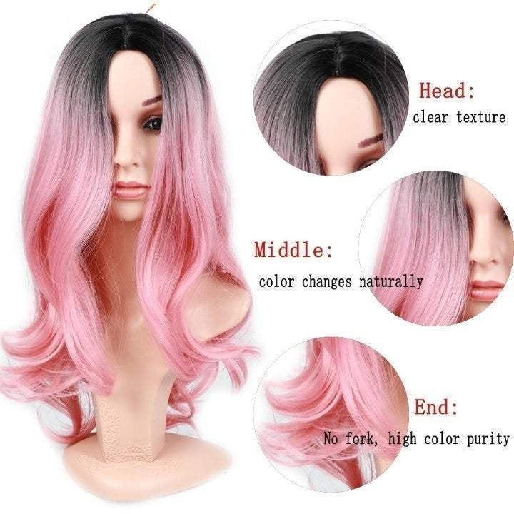 Black to candy pink ombre | big wave | 26" synthetic | human hair feel | drag queen | trendy custom styled | stage performer wig