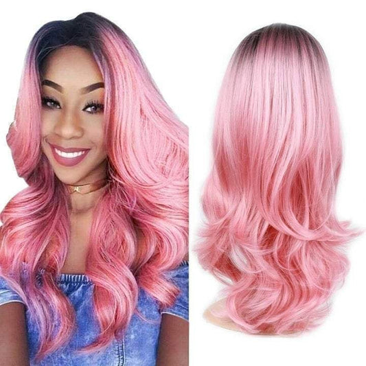 Black to candy pink ombre | big wave | 26" synthetic | human hair feel | drag queen | trendy custom styled | stage performer wig