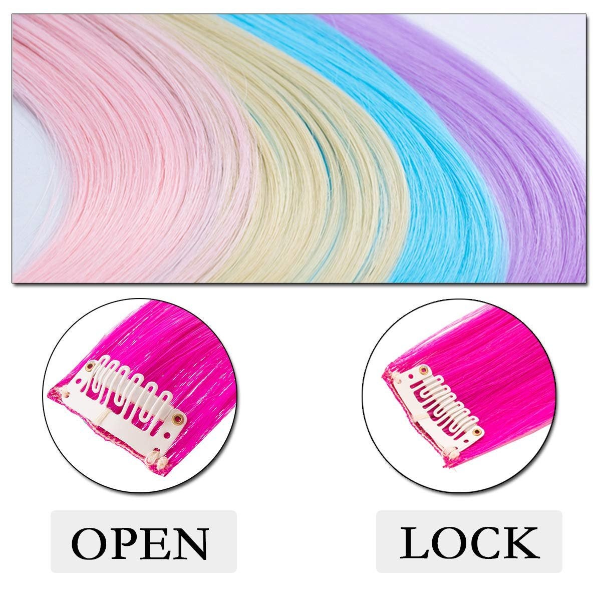 22 curly rainbow hair extensions party highlights clip in synthetic highlights multi-colors clip in hair synthetic hairpieces