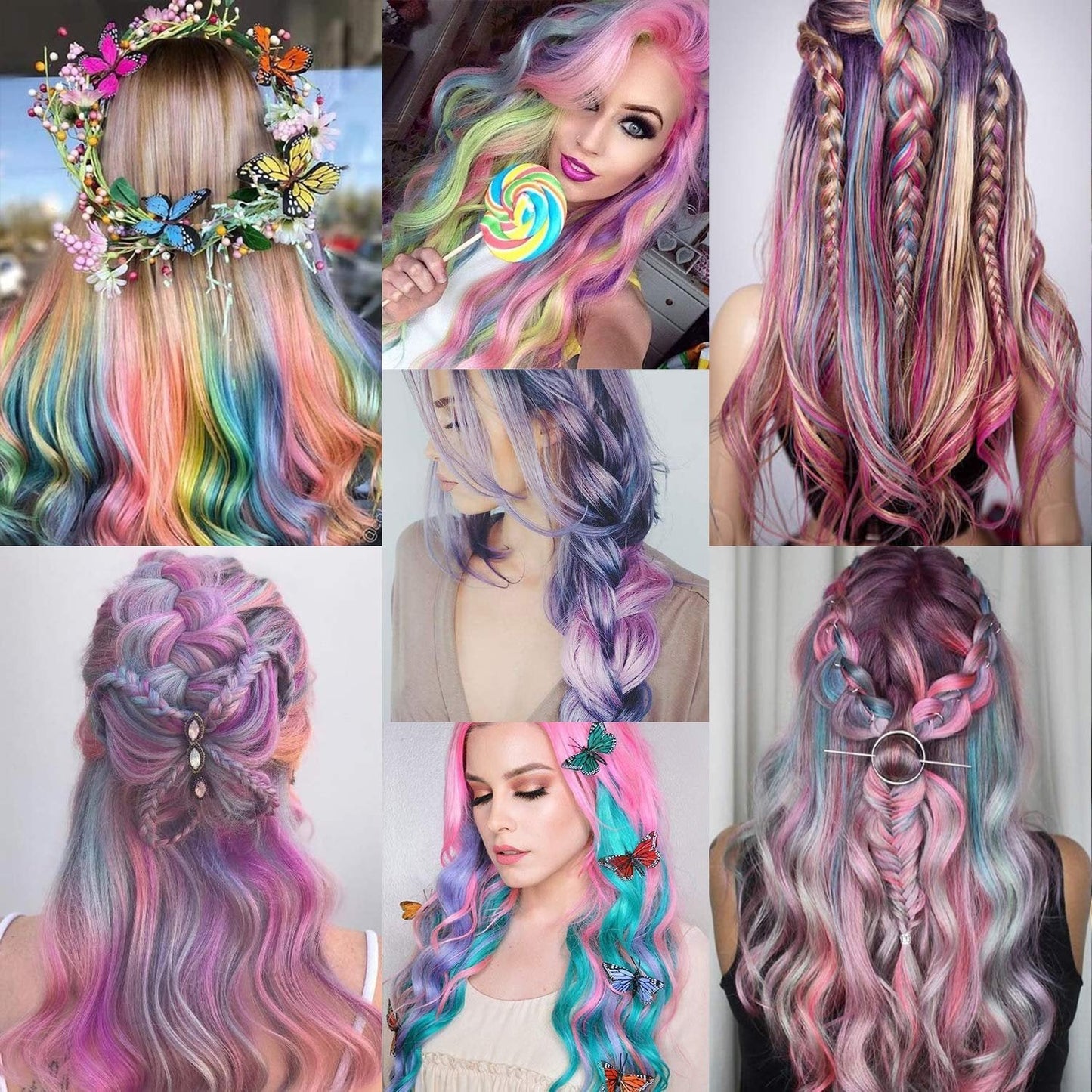 22 curly rainbow hair extensions party highlights clip in synthetic highlights multi-colors clip in hair synthetic hairpieces