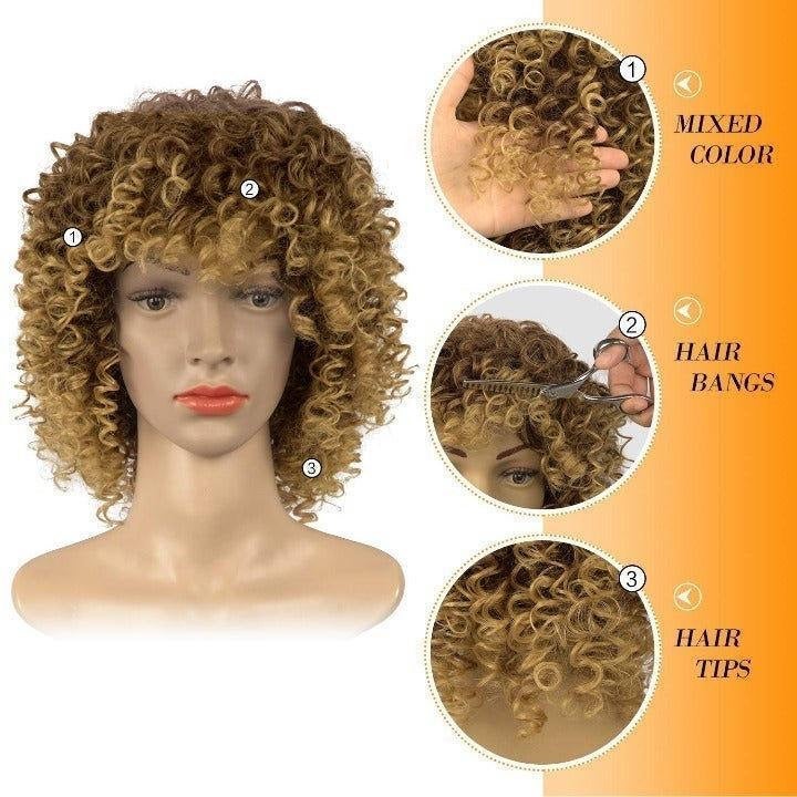 Bouncy fluffy curly wig with bangs | synthetic fiber with a human hair feel | drag queen | trendy custom styled | stage performer wig
