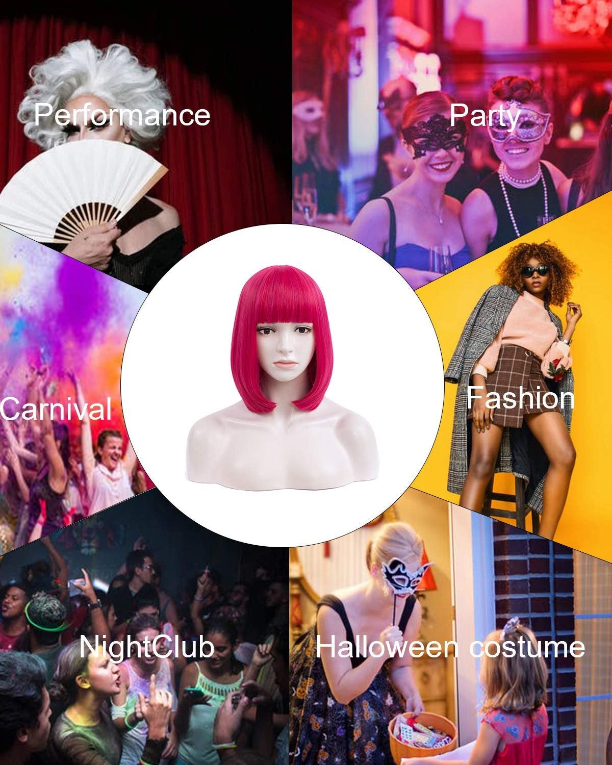 Neon pink party wig 14"  | trendy wigs | synthetic top quality heat resistant fiber | human hair feel | free shipping with orders of 35+