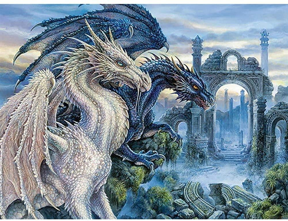 White dragon diy 5d diamond painting by number kit canvas 15.8"x11.8"