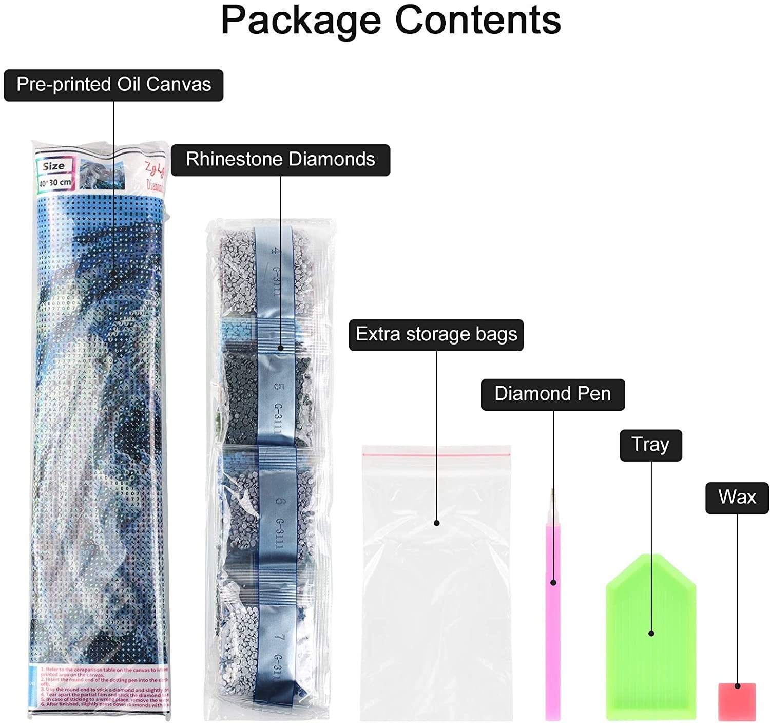 White dragon diy 5d diamond painting by number kit canvas 15.8"x11.8"