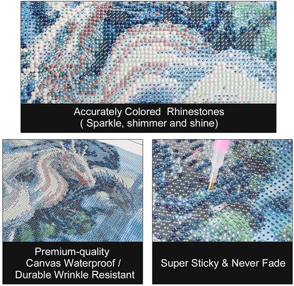 White dragon diy 5d diamond painting by number kit canvas 15.8"x11.8"