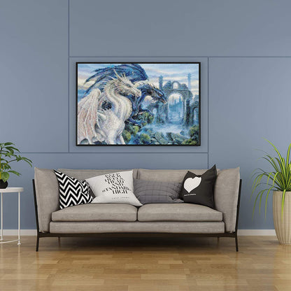 White dragon diy 5d diamond painting by number kit canvas 15.8"x11.8"