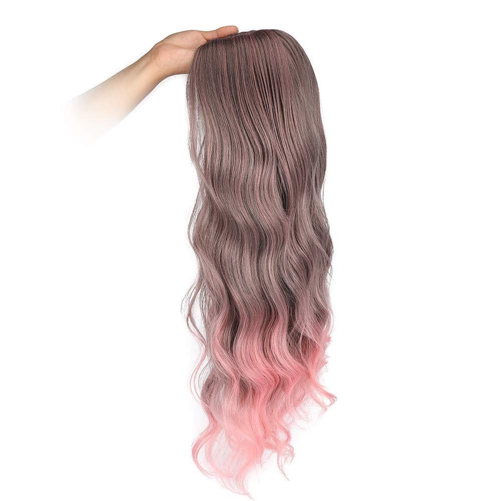 Purple pink ombre middle part long wavy human hair feel 24"  wig ready to wear