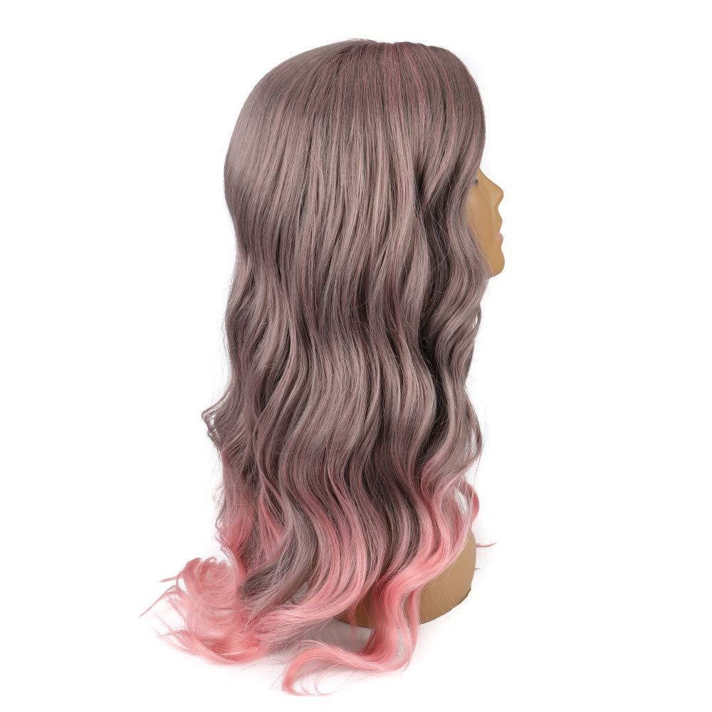 Purple pink ombre middle part long wavy human hair feel 24"  wig ready to wear