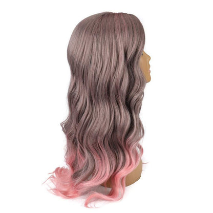 Purple pink ombre middle part long wavy human hair feel 24"  wig ready to wear