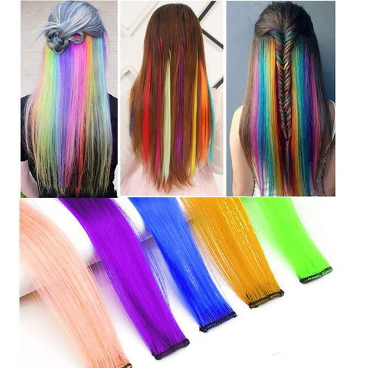 22 colorful hair extension party highlights multi-colors clip in hair synthetic hairpieces 22 inches