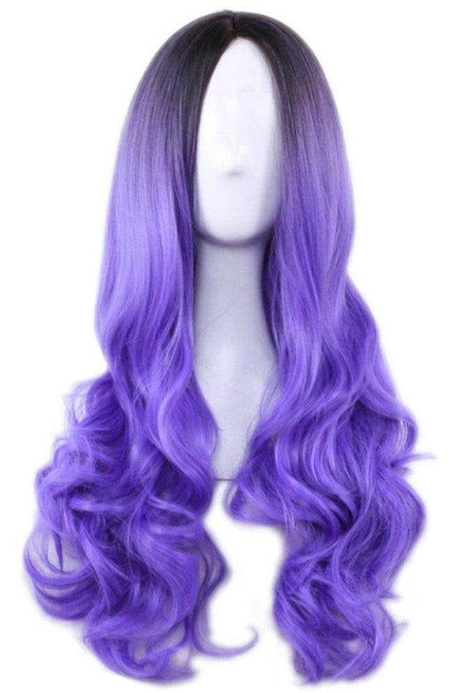Black to purple ombre | big wave | 26" synthetic | human hair feel | drag queen | trendy custom styled | stage performer wig | ready to ship