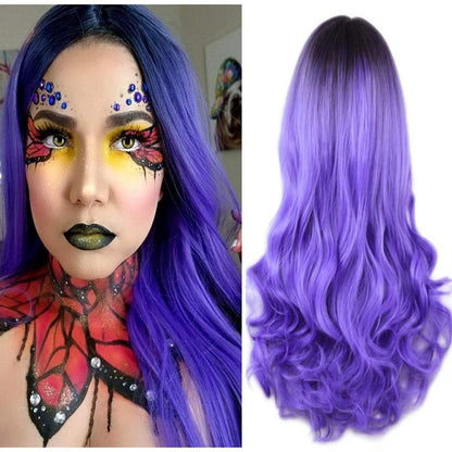 Black to purple ombre | big wave | 26" synthetic | human hair feel | drag queen | trendy custom styled | stage performer wig | ready to ship