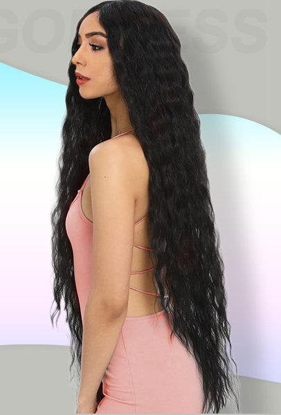 Trendy super long princess look wet and wavy heat resistant natural human hair feel synthetic wig 38 inches +/-