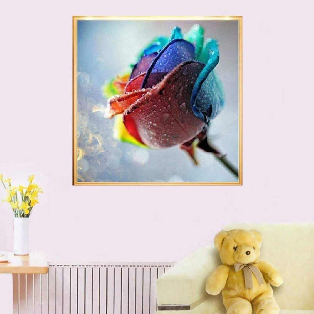 Colorful rainbow rose embroidery paint cross stitch craft diy 5d diamond painting by number kit canvas 11.8"x11.8"