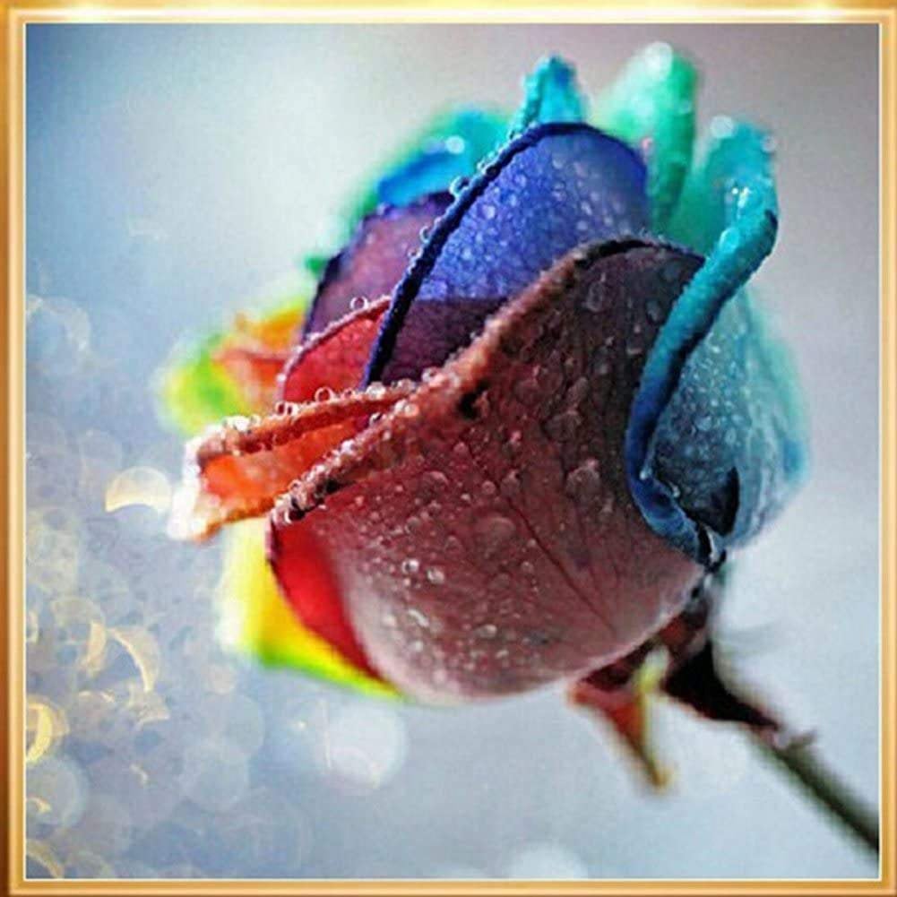 Colorful rainbow rose embroidery paint cross stitch craft diy 5d diamond painting by number kit canvas 11.8"x11.8"