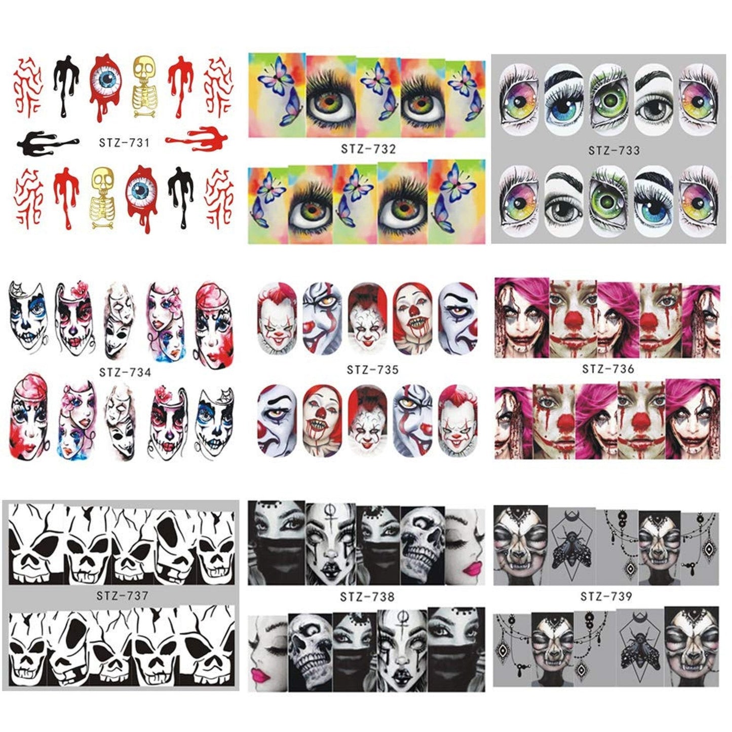 Ghost | skull | penny-wise | it | joker | nightmare | halloween | gothic | day of the dead | 25 sheets | nail art decal | dia de los muertos