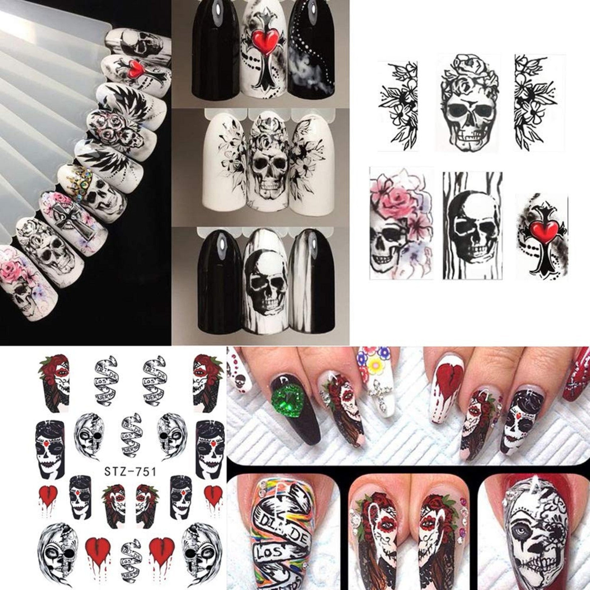 Ghost | skull | penny-wise | it | joker | nightmare | halloween | gothic | day of the dead | 25 sheets | nail art decal | dia de los muertos
