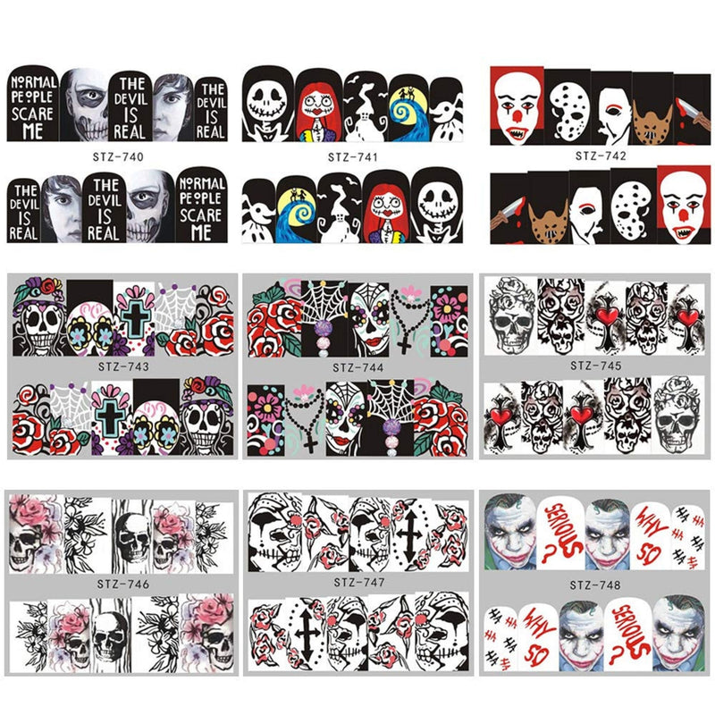 Ghost | skull | penny-wise | it | joker | nightmare | halloween | gothic | day of the dead | 25 sheets | nail art decal | dia de los muertos