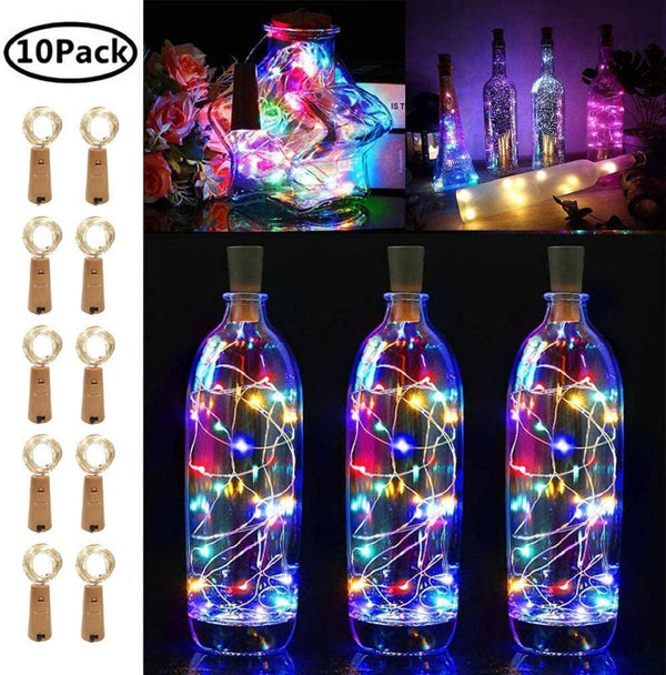 Led battery operated wine bottle cork lights (10) copper wire string fairy lights  diy, wedding, holiday, party décor multicolored no bottle