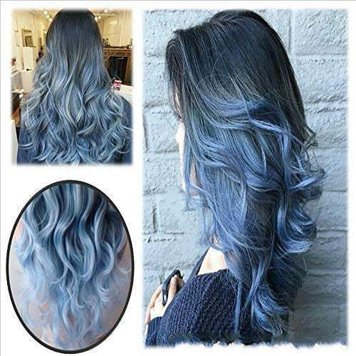 Black to pastel blue mixed ombre | hand dyed 26" synthetic | human hair feel | drag queen | trendy custom styled | stage performer wig