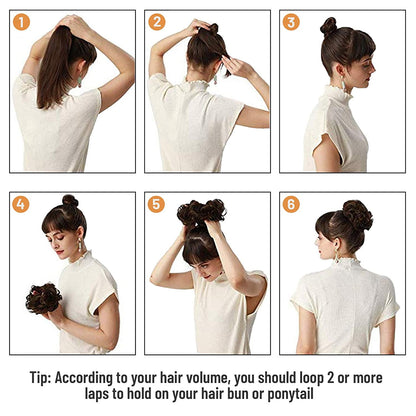 Dark Mocha Brown Messy Buns | Set of 2 | Limited Time Offer | Act Now! | FAUX Human Hair Curly Chignon Extensions Scrunchy Updo Hairpieces