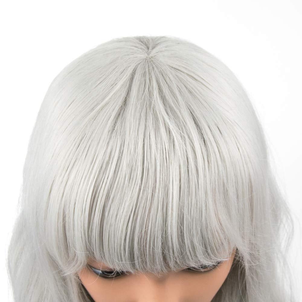 Silver Grey 18” Wavy Wig with Air Bangs | Natural Looking | Premium Heat Resistant Synthetic Fiber | Perfect for Cosplay Party Daily Wear