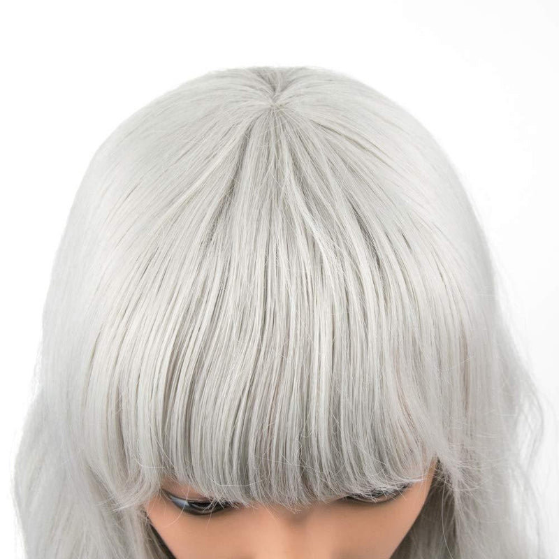 Silver Grey 18” Wavy Wig with Air Bangs | Natural Looking | Premium Heat Resistant Synthetic Fiber | Perfect for Cosplay Party Daily Wear