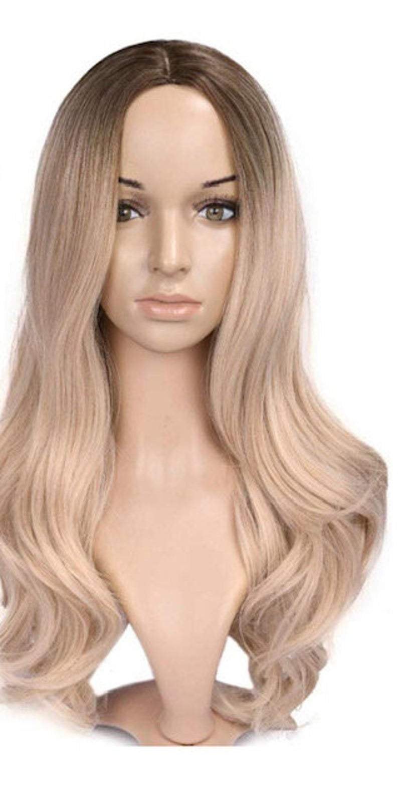 Ombre wavy brown to ash blonde heat resistant full wig