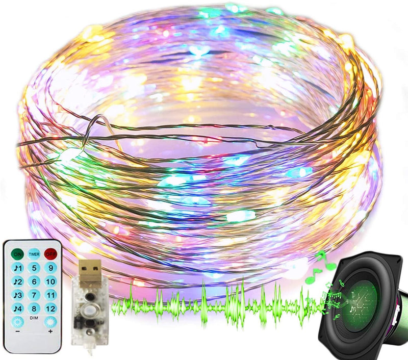 2 Pack Music Sync  Fairy Lights USB Powered 33 FT 100 LED 12 Modes with Remote Control Sound Activated Waterproof Indoor Outdoor Multicolor