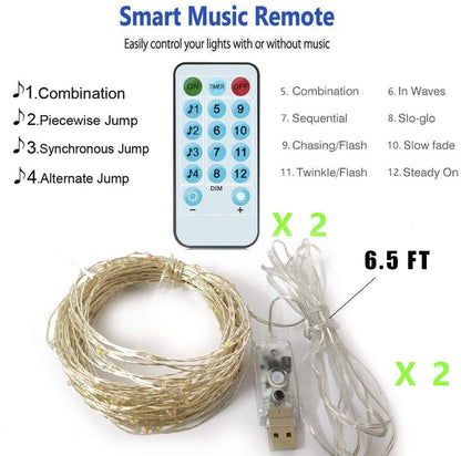 2 Pack Music Sync  Fairy Lights USB Powered 33 FT 100 LED 12 Modes with Remote Control Sound Activated Waterproof Indoor Outdoor Multicolor